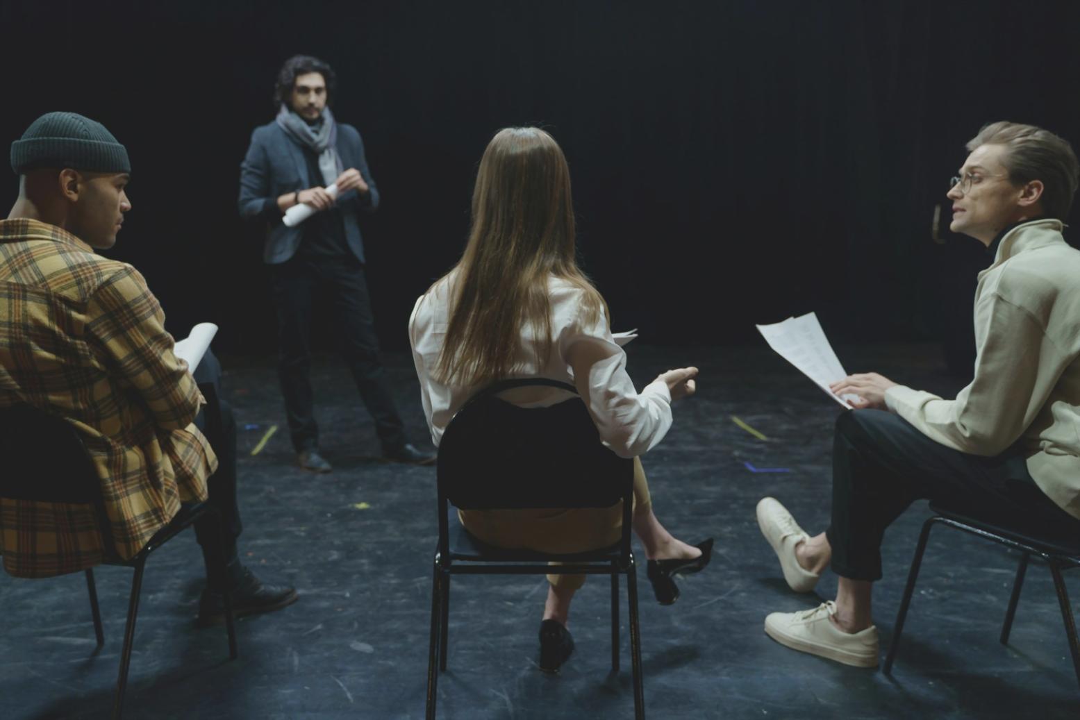 Theatre workshop session showing collaborative learning in action